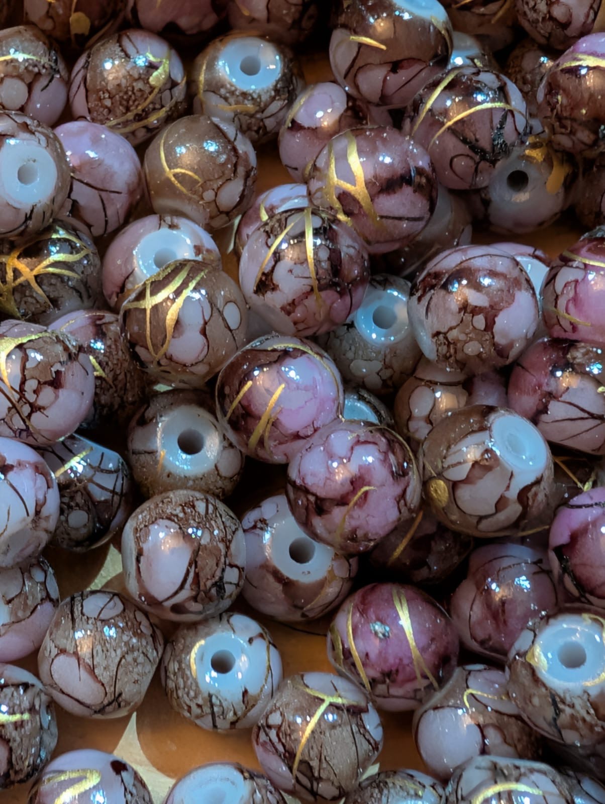 Roze/Bruine glaskralen