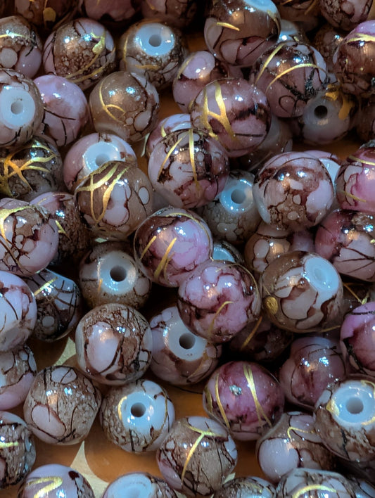 Roze/Bruine glaskralen